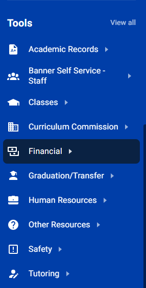 Step 2. On the left side of the screen in the blue navigation list, scroll down to the section named Tools. Under the Tools header, click on Financial.