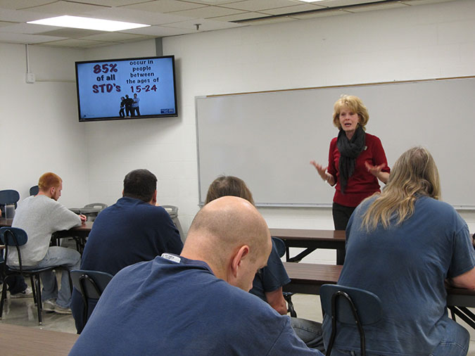 Classroom with teacher and computer monitor