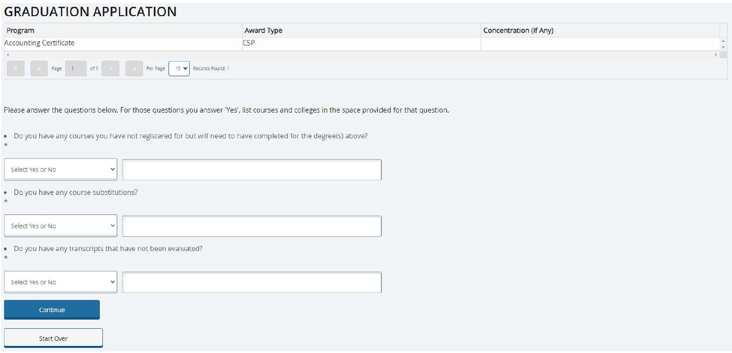 Page 3 of the Graduation Application