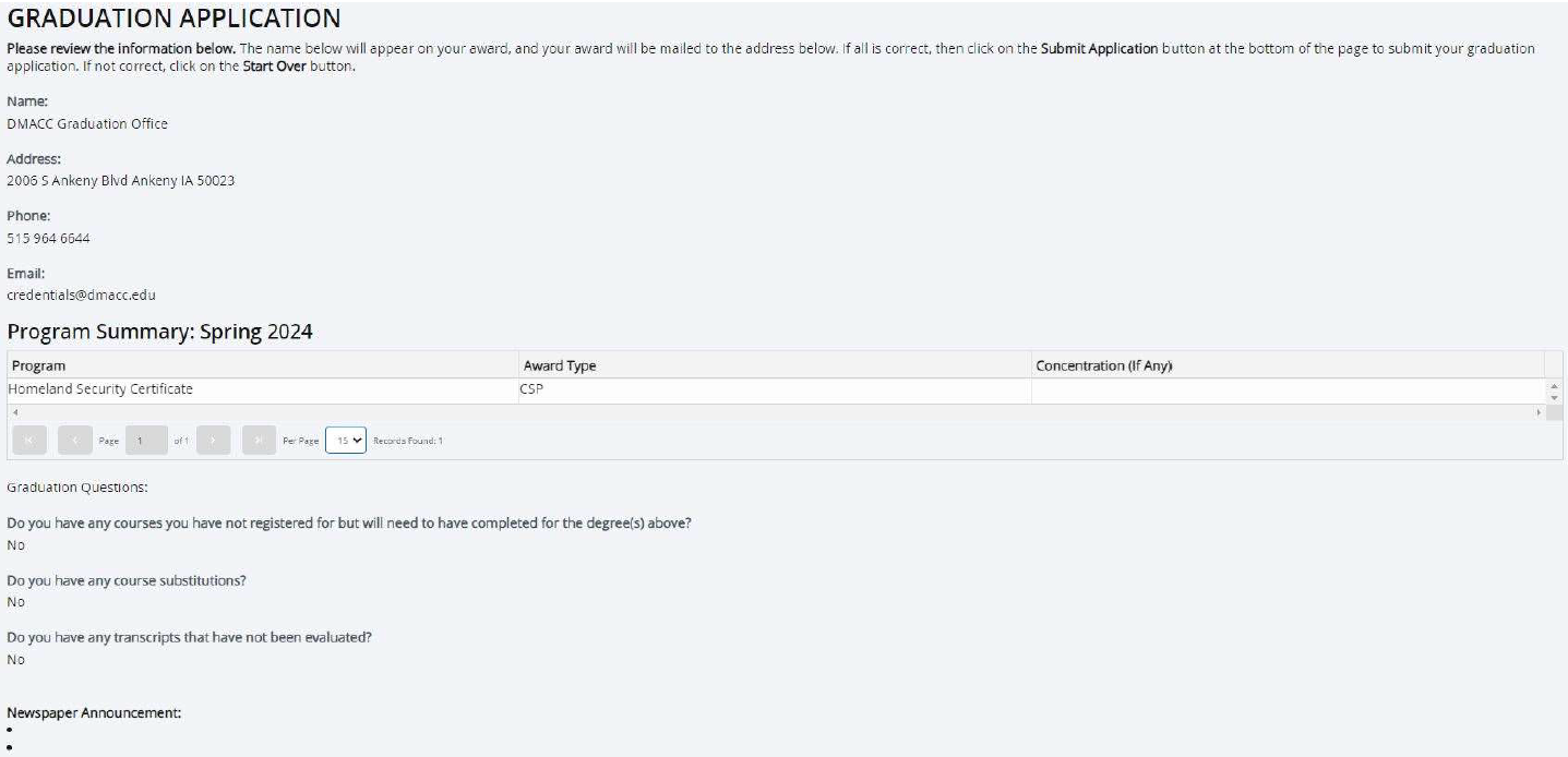 Page 7 of the Graduation Application
